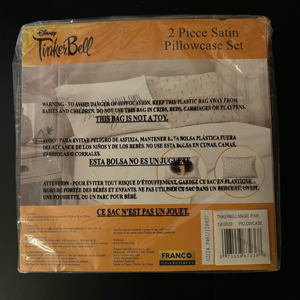 Disney TinkerBell 2 Piece Satin Pillowcase Set-NEW - Picture 2 of 6